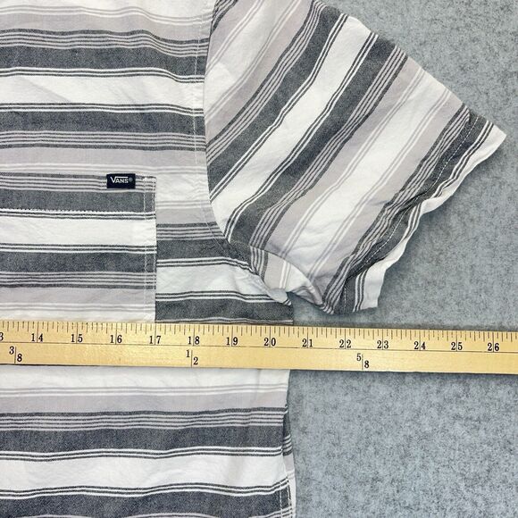 Vans Button Down Shirt Mens Medium M White Grey Striped Cotton Short Sleeve - Picture 11 of 11